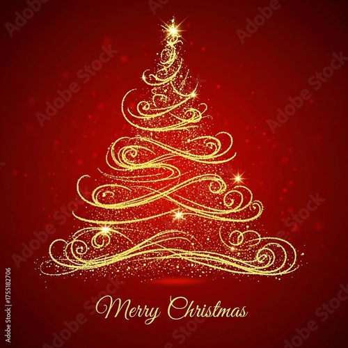 Handgemalte Weihnachtskarte,Grusskarte mit Baum und Frohe Weihnachten auf englisch