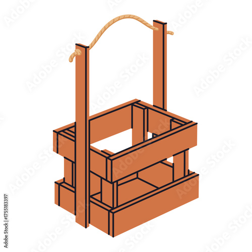 Cartoon wooden basket. Shipping wooden box, delivery package basket with handles flat vector illustration. Wood delivery box