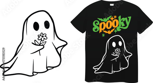  Cute Spooky Ghost With Flower Halloween T Shirt Design