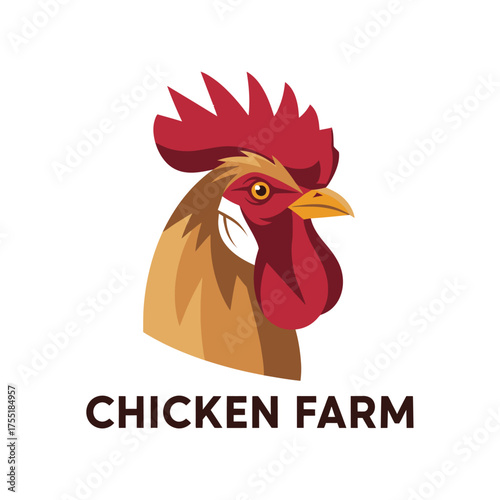 Illustration of a rooster head with the text "CHICKEN FARM" below it.