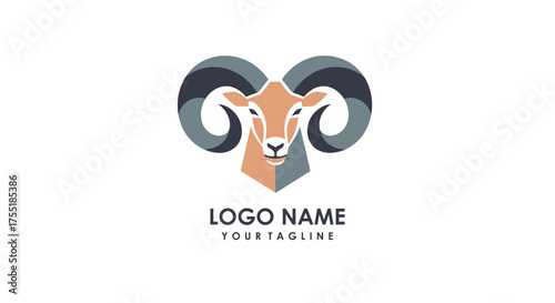 A stylized logo featuring the head of a ram with large, curved horns.