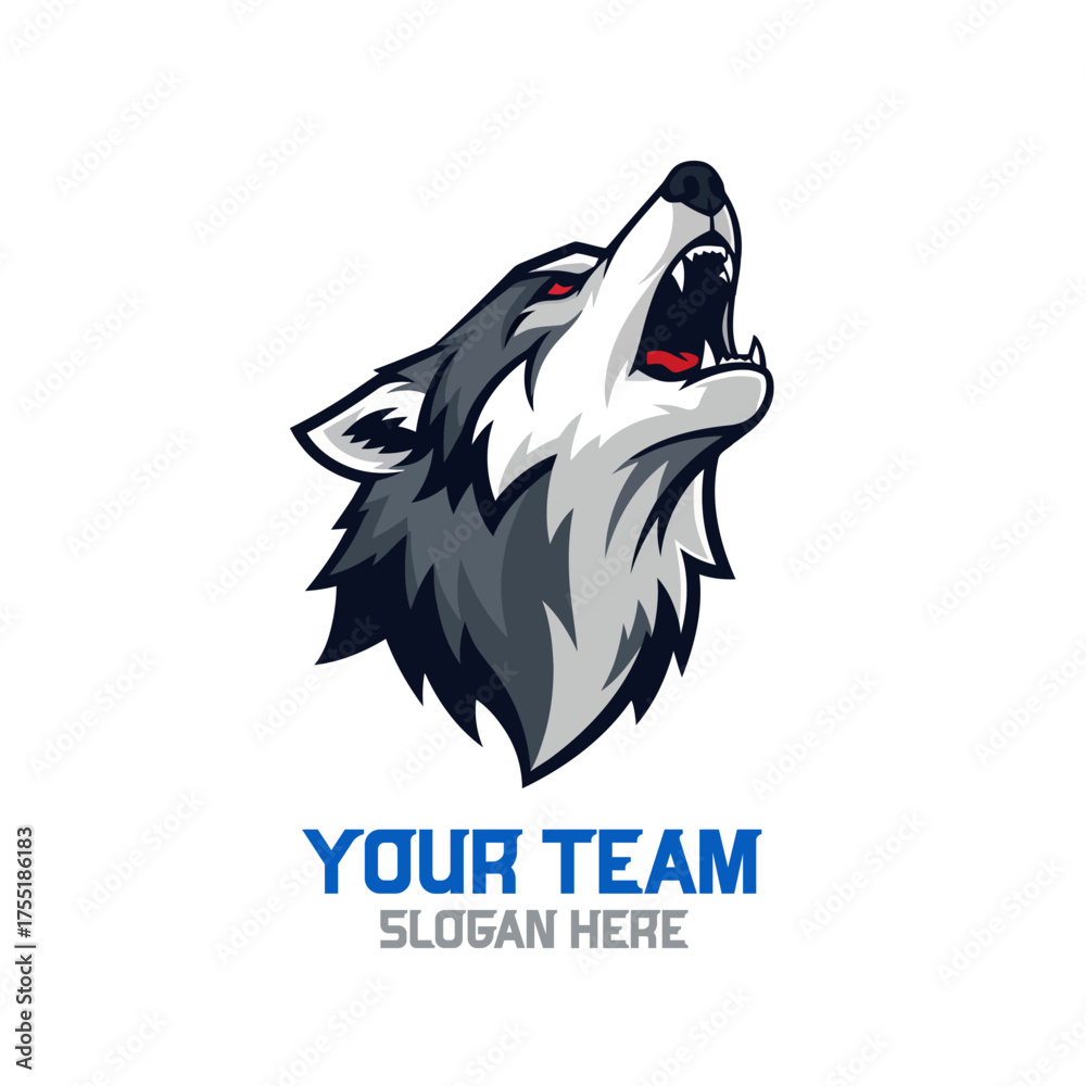 Fototapeta premium Wolf head mascot logo with open mouth howling.