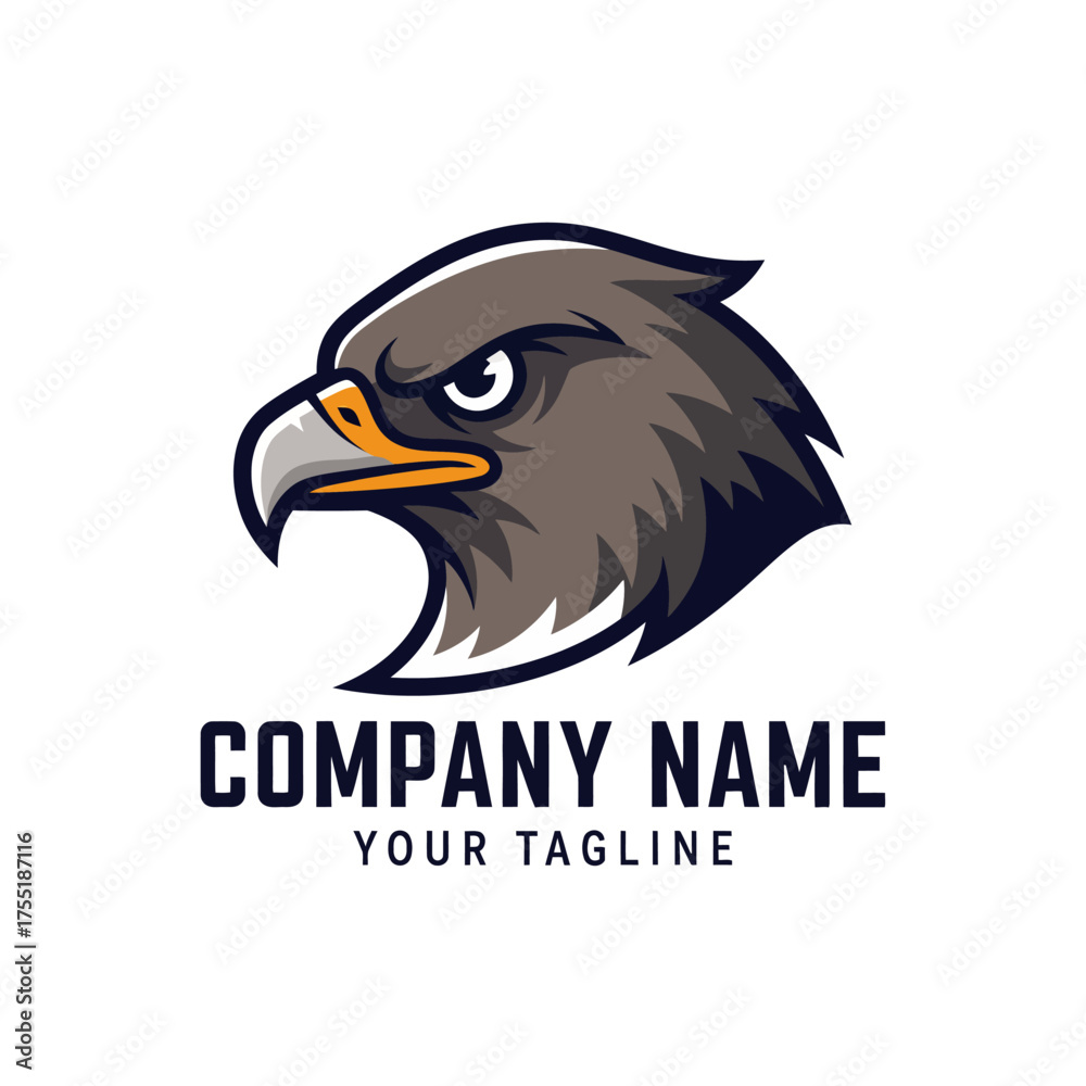 Obraz premium Illustration of an eagle's head with a stern expression, suitable for a company logo.