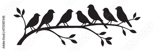 Birds on Branch Silhouette Vector , Elegant Nature Scene Cut File , Minimal Black Bird Design for Wall Art, Vinyl Decal, and Laser Cutting