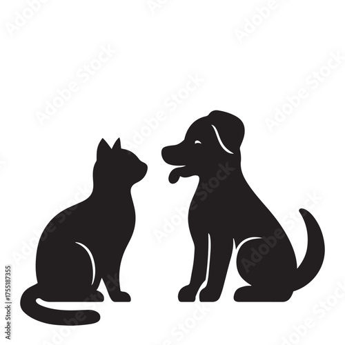 Cat And Dog Silhouette Vector , Pet Love Minimal Design For Logos, Stickers & Decor