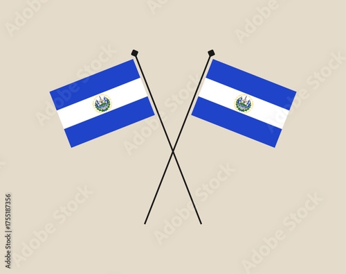 El Salvador Two crossing flag vector illustration. Modern vibrant flag emblem design in authentic national colors. Isolated vector design