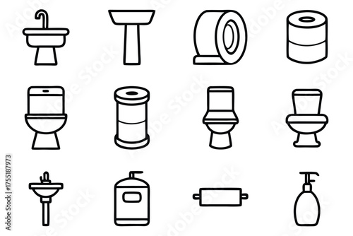 Bathroom Icons Sink Toilet Paper Holder Soap Dispenser basin faucet