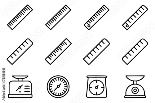 Collection of Hand Drawn Rulers and Scales Icons measuring measurement