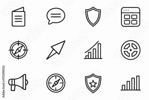 Document Chat Shield Calendar Compass Pushpin Bar Chart Megaphone file message