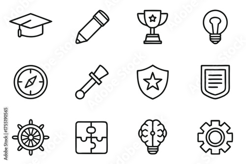 Education and Business Icons in Outline Style vector illustration