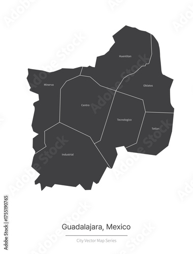 guadalajara Map. vector map of city in the mexico.