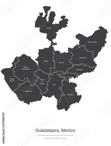 guadalajara Map. vector map of city in the mexico.