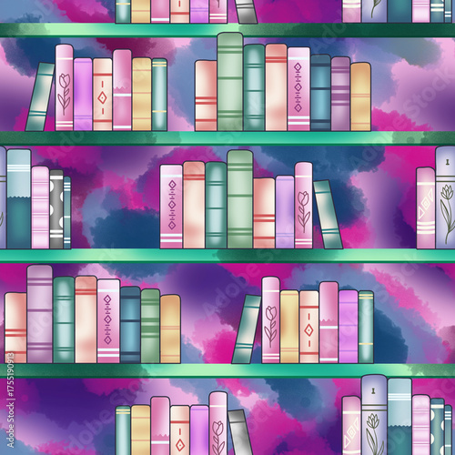 books in a library ilustration with background absract