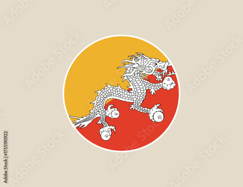 Bhutan circle flag vector illustration. Modern vibrant flag emblem design in authentic national colors. Isolated vector design