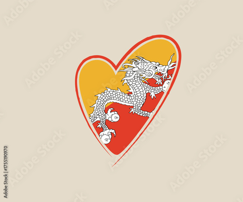 Bhutan heart flag vector illustration. Modern vibrant flag emblem design in authentic national colors. Isolated vector design