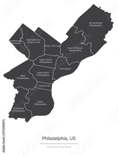 Philadelphia Map. vector map of city in the US.