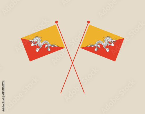 Bhutan Two crossing flag vector illustration. Modern vibrant flag emblem design in authentic national colors. Isolated vector design