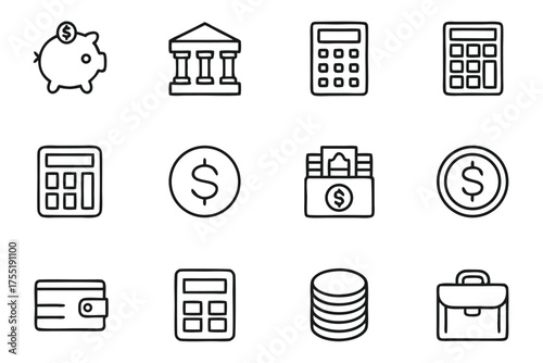 Financial and Business Icons in a Grid Layout piggy bank