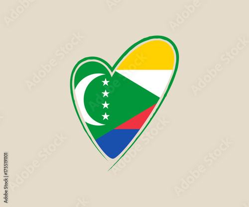 comoros heart flag vector illustration. Modern vibrant flag emblem design in authentic national colors. Isolated vector design