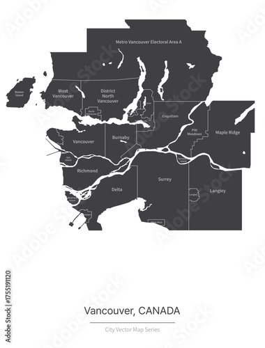 Vancouver  Map. vector map of city in the CANADA.