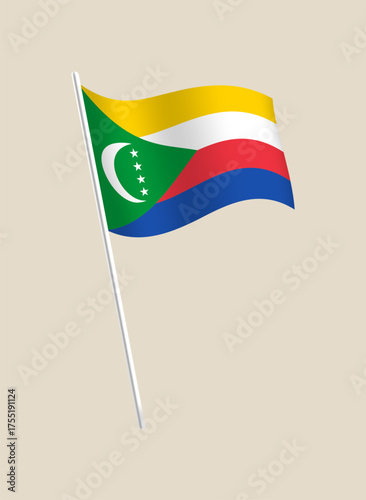 comoros wavy flag vector illustration. Modern vibrant flag emblem design in authentic national colors. Isolated vector design