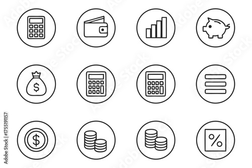Financial and Business Icons Set calculator wallet