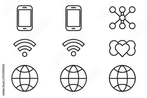 Technology and Connection Icons Smartphone Wi Fi Globe and Network mobile phone wifi