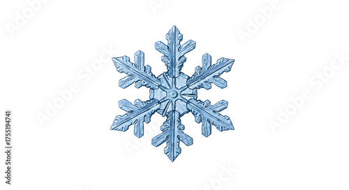 Detailed blue snowflake isolated on white background, perfect for winter designs and holiday decorations