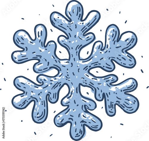 Blue snowflake sketch hand drawn style with textured winter details — stock vector