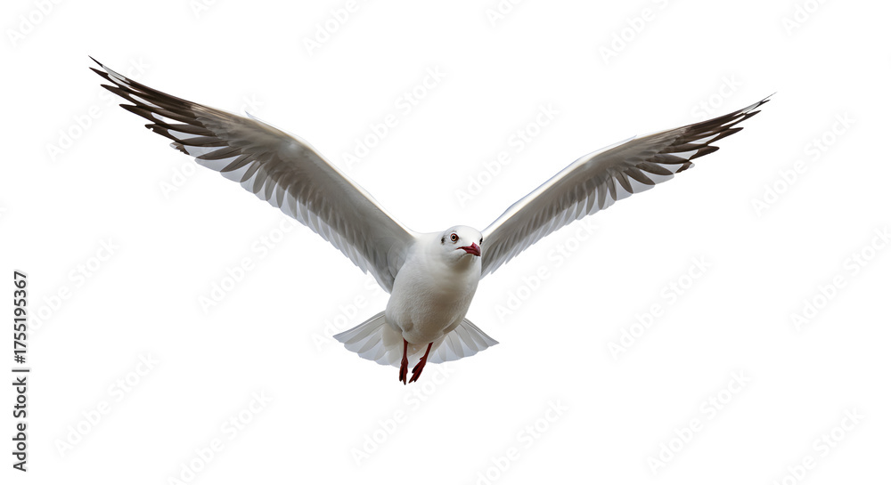 Fototapeta premium Seagull in flight with wings spread wide against a transparent background, perfect for wildlife and nature projects