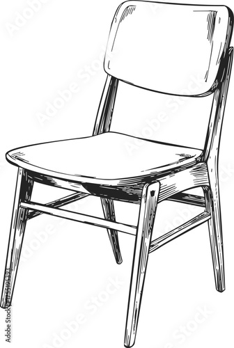 Wooden chair sketch hand drawn line art black white — stock vector