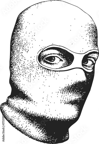 Balaclava ski mask sketch hand drawn illustration with stippled texture — stock vector