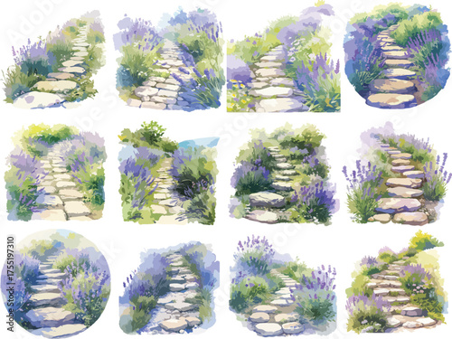 Watercolor Lavender Stone Path Clipart