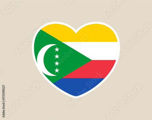 comoros heart flag vector illustration. Modern vibrant flag emblem design in authentic national colors. Isolated vector design
