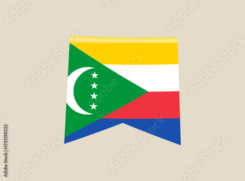 comoros festive ribbon flag vector illustration. Modern vibrant flag emblem design in authentic national colors. Isolated vector design