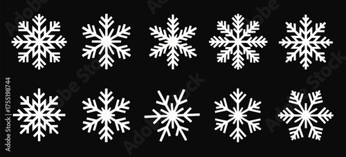 Isolated snowflake vector collection, winter holiday decorations, hand-drawn frost designs, frozen pattern illustrations, seasonal Christmas elements, decorative winter icons, festive icy snowflake gr