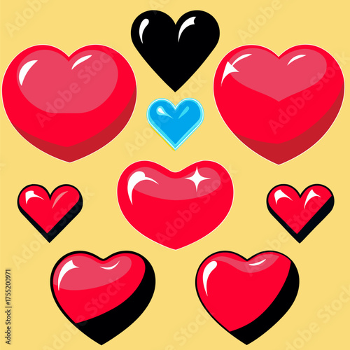 3D Shiny Heart Icons Collection: Vector Graphics for Romantic Design