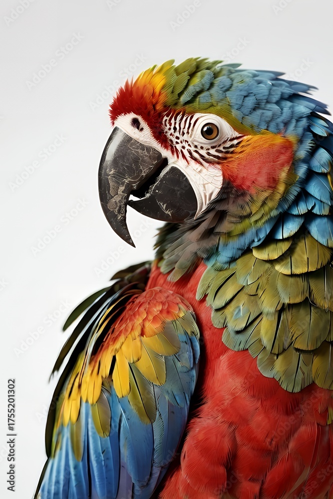 Fototapeta premium ببغاء ملون من نوع مكاو ، على خلفية بيضاء