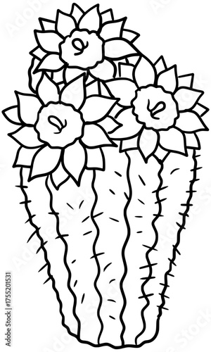 Saguaro Cactus Blossom Vector Outline Line Art Drawing