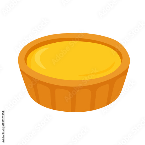 Flat vector illustration of a sweet tart with yellow filling, cute dessert design, white background.