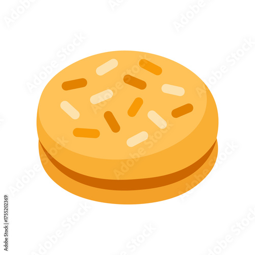 Flat vector illustration of a sweet cookie with sprinkles, cute design, isolated on white background.