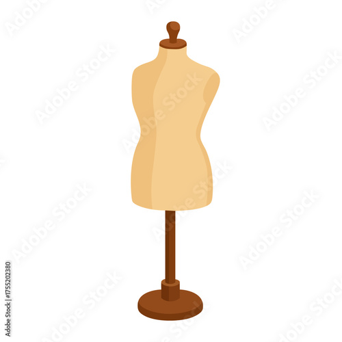 Flat vector illustration of a tailor mannequin for sewing and fashion design, isolated on white background.