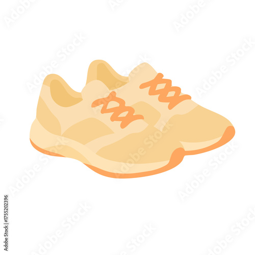 Soft flat vector illustration of sneakers in warm colors, clean shapes, minimal details, white background.