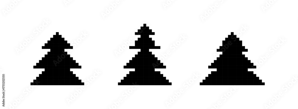 Obraz premium Three Pixelated Evergreen Trees on a White Background