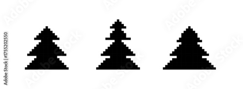 Three Pixelated Evergreen Trees on a White Background