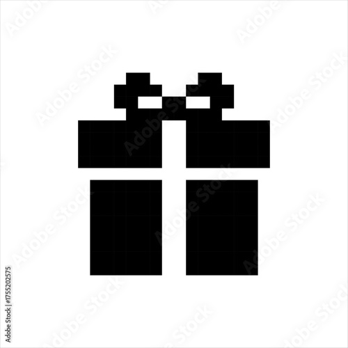 Simple Black Pixelated Gift with Ribbon on White Background