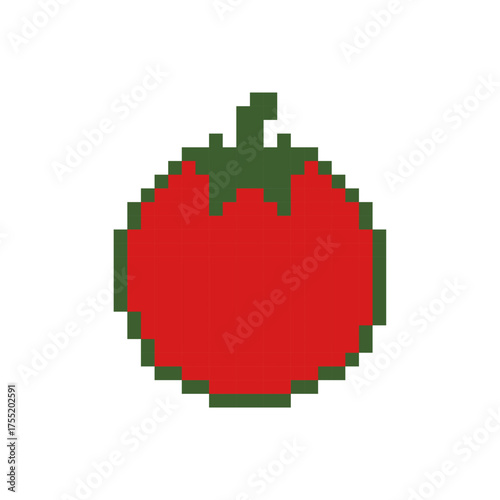 Pixelated tomato icon with blocky shapes on a plain backdrop