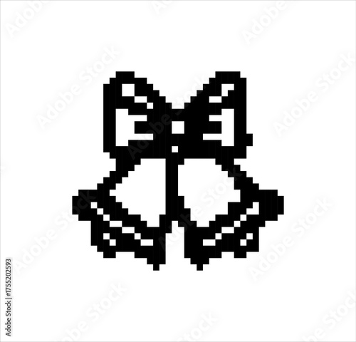 Pixelated Christmas Bells Graphic with Bow on White Background