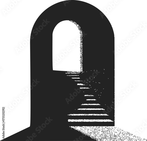 Archway sketch hand drawn with stairs and dramatic light contrast — stock vector