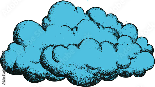 Blue cloud sketch hand drawn style fluffy cumulus with textured shading — stock vector